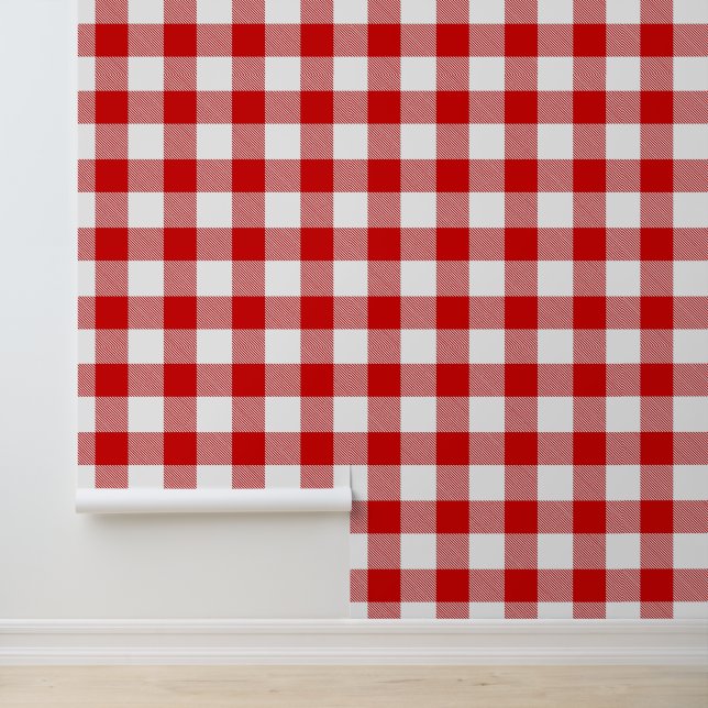 DIY Bkgrnd Colour Buffalo Check Plaid #1 White Red Wallpaper (Application)