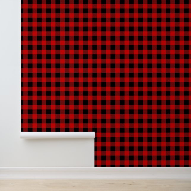 DIY Bkgrnd Colour Buffalo Check Plaid #2 Black Red Wallpaper (Application)