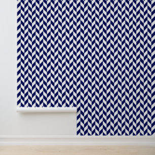 DIY Bkgrnd Colour Herringbone Pattern White Blue Wallpaper