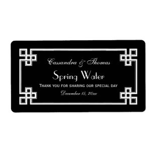 DIY Black Wht Greek Key Frame H Water Bottle Label