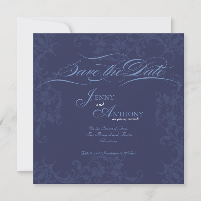 DIY Blue Save the Date Wedding Announcement (Front)