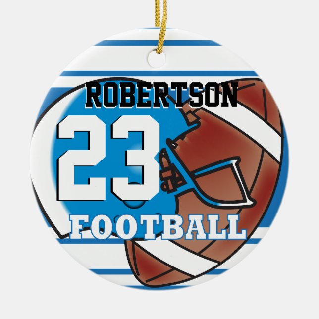 DIY Blue & White Football & Helmet Ceramic Tree Decoration (Front)