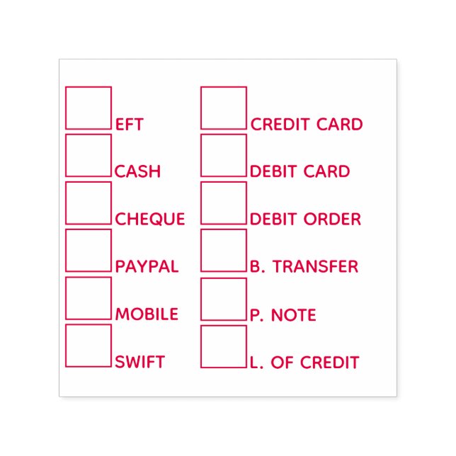 DIY Business banking payment methods 12 block red Self-inking Stamp (Design)