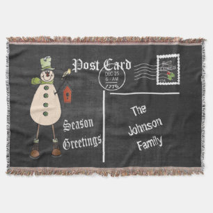 DIY Chalkboard Postcard with a Rustic Snowman Throw Blanket