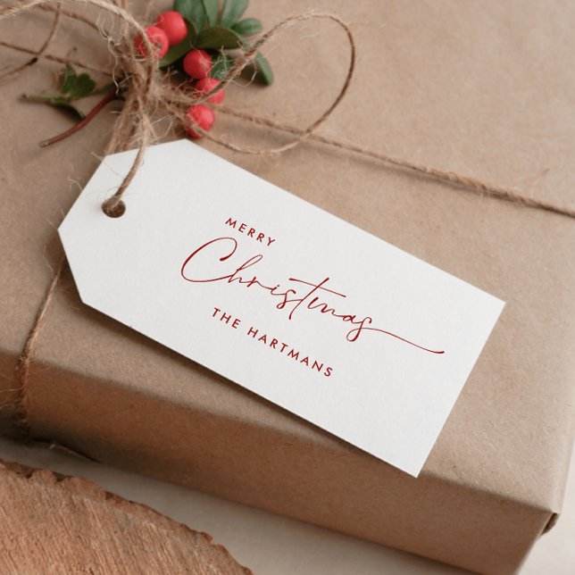 DIY CLASSIC FAMILY NAME CALLIGRAPHY CHRISTMAS BUSINESS CARD (RED CALLIGRAPHY MERRY CHRISTMAS AND FAMILY NAME DIY EASY CHEAPER GIFT TAG)