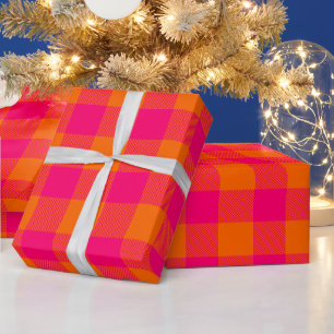 DIY Colors Buffalo Plaid Tartan Med SV Orange Pink Wrapping Paper