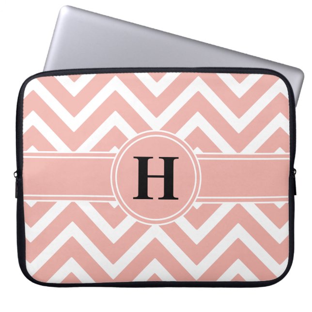 DIY Colors Chevron Pattern Monogrammed Pink Laptop Sleeve (Front)
