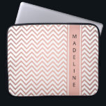 DIY Colors Chevron Zig-Zag Pink & Black Monogram Laptop Sleeve<br><div class="desc">Protect your laptop in style with a chic trendy sleeve.  Design features white and faux rose gold foil zig-zag chevron pattern and vertical stripe with your name  or other customized text in a simple black typography font. This elegant computer case makes a stylish gift for her.</div>