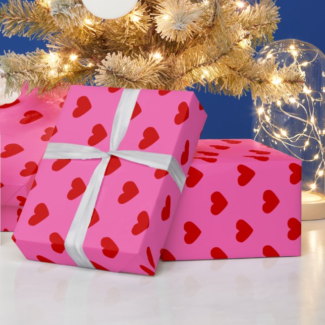 DIY Colors Hearts Pattern Hot Pink Red Wrapping Paper (Holidays)