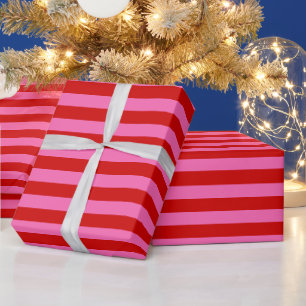 DIY Colour 1” Preppy Stripe Hot Pink Red Wrapping Paper
