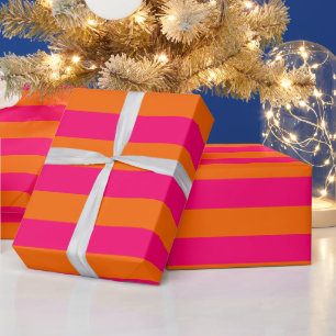 DIY Colour 2” Preppy Stripe Raspberry Pink Orange  Wrapping Paper