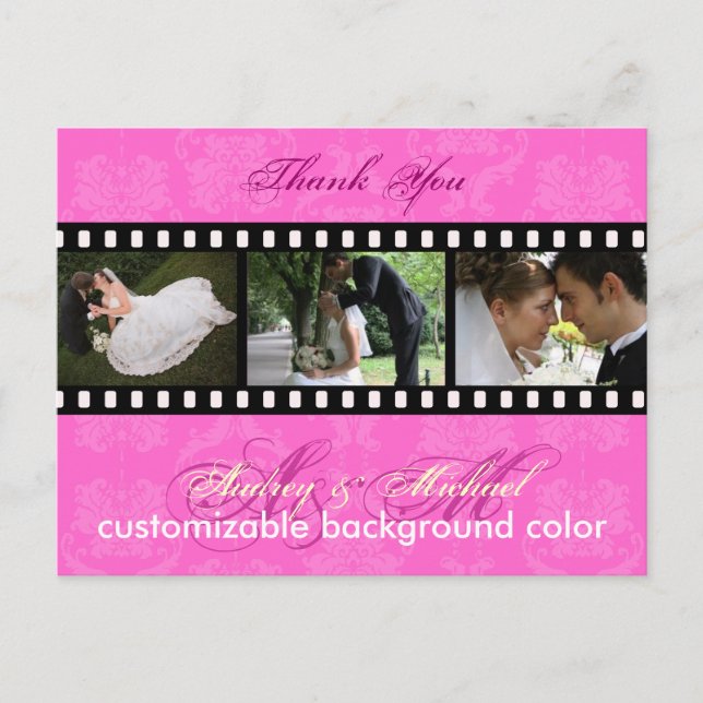 DIY Colour/Damask Photos Thank you postcards (Front)