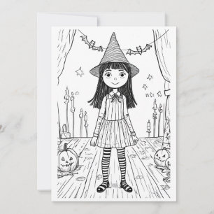 DIY Colour-In Halloween Card-Cute Witch Holiday Card