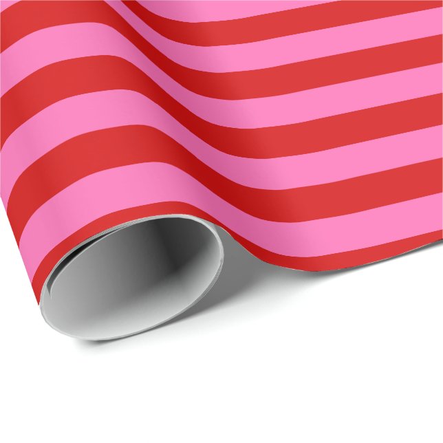 DIY Colour LG Preppy Stripe Red Hot Pink Wrapping Paper (Roll Corner)