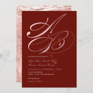 DIY Colour, Monograms, Faux Rose Gold Fancy Script Invitation