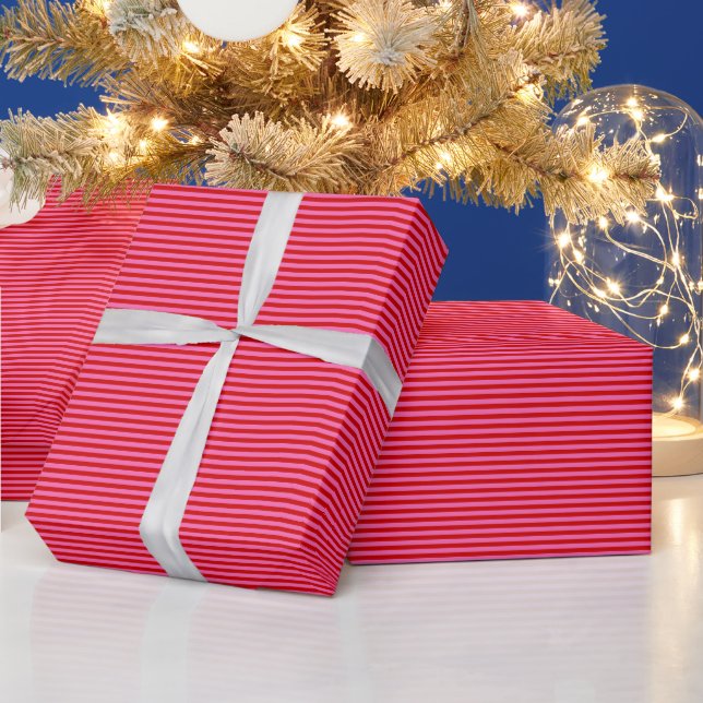 DIY Colour Small Preppy Stripe Red Hot Pink Wrapping Paper (Holidays)