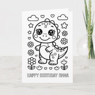 DIY colouring folded dinosaur girl birthday card