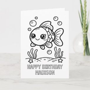 DIY colouring folded fish birthday card