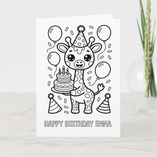 DIY colouring folded giraffe birthday card (Front)