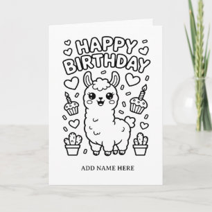 DIY colouring folded llama birthday card