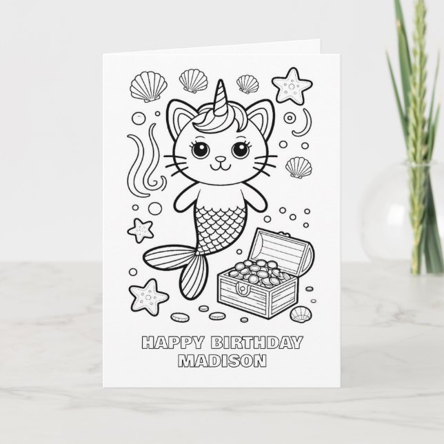 DIY colouring folded mercat birthday card (Front)