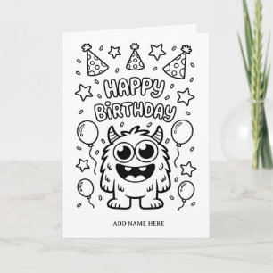 DIY colouring folded monster birthday card