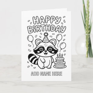 DIY colouring folded racoon birthday card