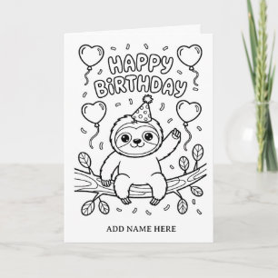 DIY colouring folded sloth birthday card