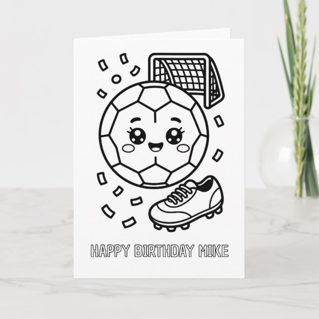 DIY colouring folded soccer birthday card (Front)