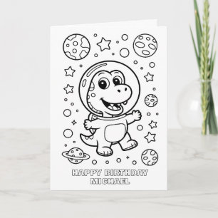 DIY colouring folded space dinosaur birthday card