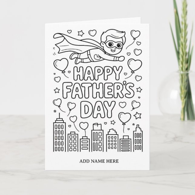 DIY colouring folded superhero dad card (Front)