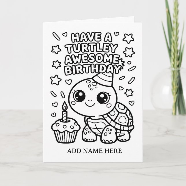 DIY colouring folded turtle birthday card (Front)