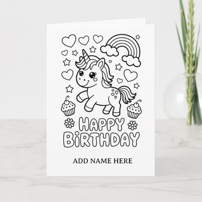 DIY colouring folded unicorn birthday card (Front)