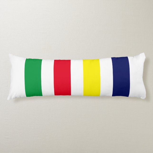 DIY Colours 4 Stripe Red Blue Yellow Green White Body Cushion (Front)