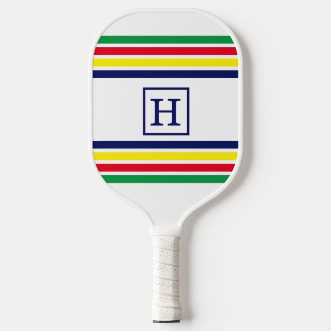 DIY Colours 4 Stripe Red Blue Yellow Green White Pickleball Paddle (Front)
