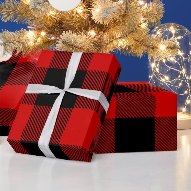 DIY Colours Buffalo Plaid Tartan HG SV Black Red Wrapping Paper (Holidays)