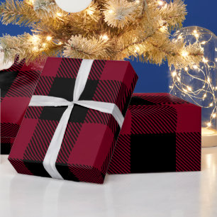 DIY Colours Buffalo Plaid Tartan LG SV Blk Burgund Wrapping Paper