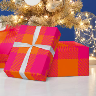 DIY Colours Buffalo Plaid Tartan LG SV Orange Pink Wrapping Paper