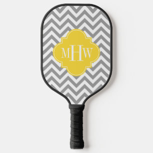 DIY Colours Chevron Dk Grey Ylo Wht BG 3 Initial S Pickleball Paddle