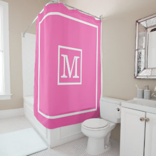 DIY Colours Framed LG Initial Monogram Hot Pk Whit Shower Curtain