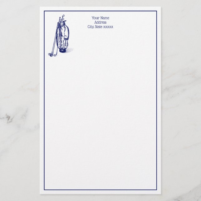 DIY Colours Golf Bag Golf Clubs Blue Stationery (Front)