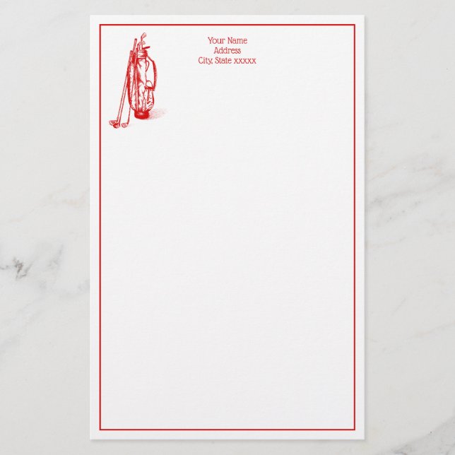 DIY Colours Golf Bag Golf Clubs Red Stationery (Front)