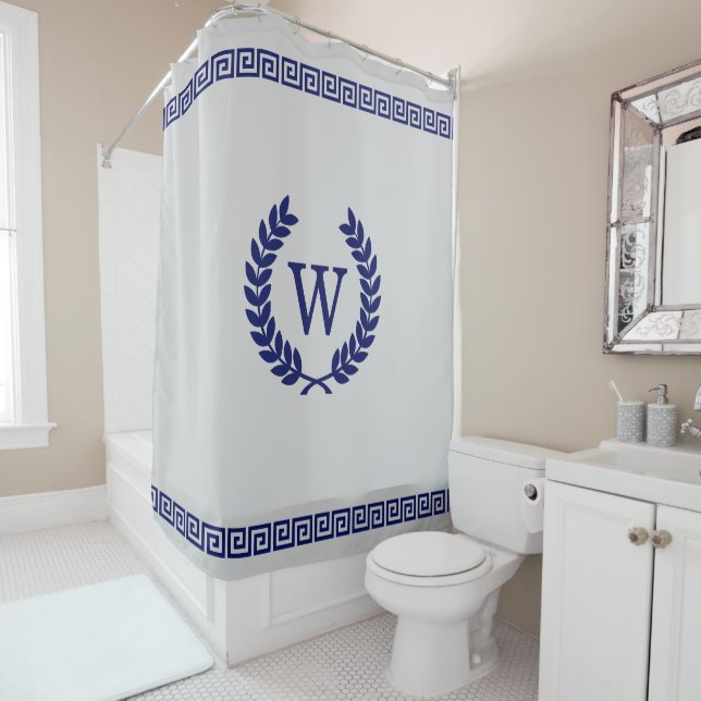 DIY Colours Greek Key S Laurel Monogm Navy Grey S Shower Curtain (In Situ)
