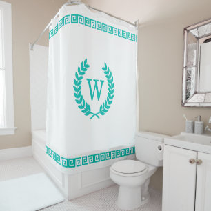 DIY Colours Greek Key S Laurel Monogm Teal White S Shower Curtain