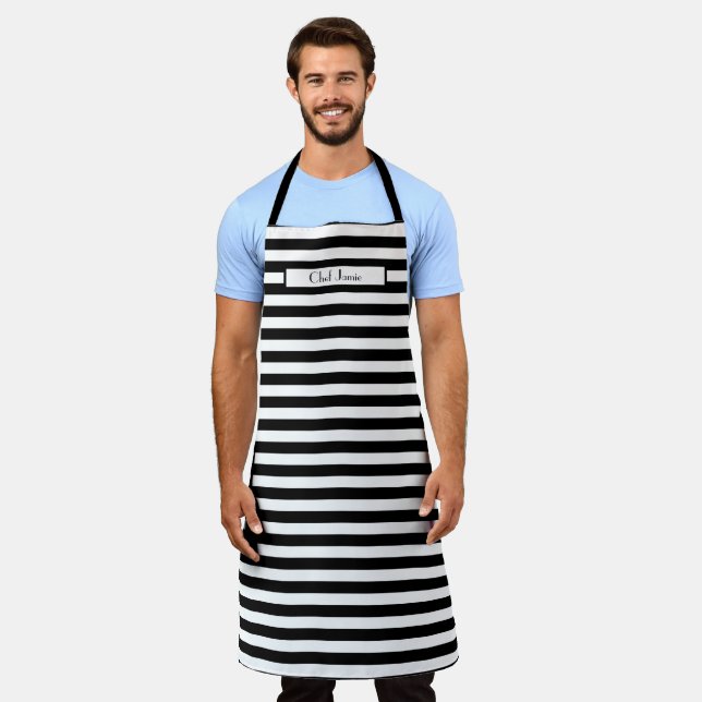 DIY Colours Horiz Stripe Black White Apron (Worn)