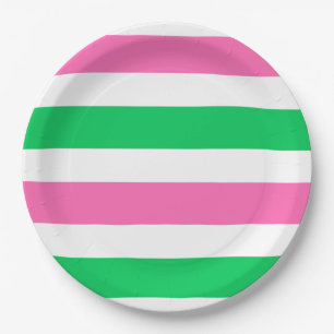 DIY Colours Hot Pink Emerald Green White Stripe Paper Plate