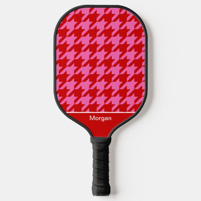 DIY Colours Houndstooth SV Red Hot Pink Pickleball Paddle (Front)