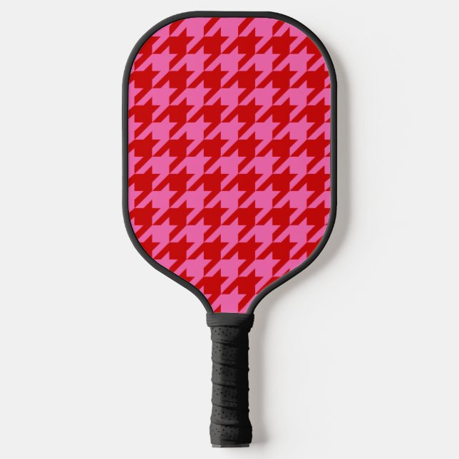DIY Colours Houndstooth SV Red Hot Pink Pickleball Paddle (Front)