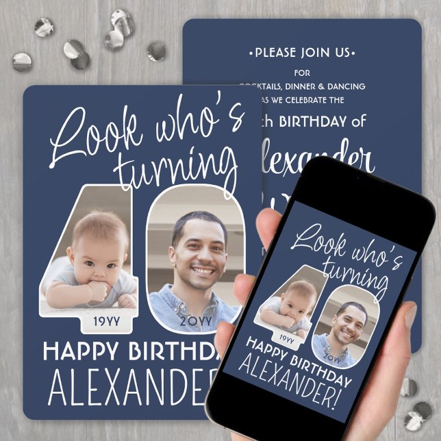 DIY Colours • Look Who's 40 Birthday Party 2 Photo Invitation (Creator Uploaded)