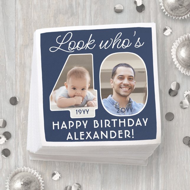 DIY Colours • Look Who's 40 Birthday Party 2 Photo Napkin (Creator Uploaded)